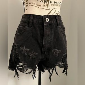 Black Distressed High Waist Shorts 26